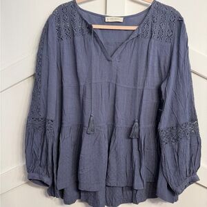 Lucky Brand Charcoal Lace Peasant Blouse
